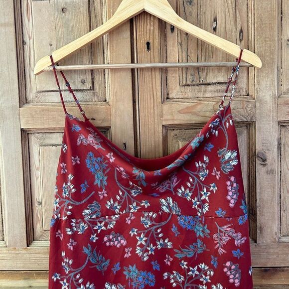 Forever 21 Contemporary Womens Large‎ Brown Rust Red Satin Floral Dress Tank - Picture 2 of 10